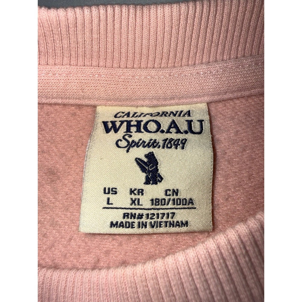 WHO.A.U California Spirit 1849 Pink Crewneck Sweatshirt Embroidered Bear Large - Picture 5 of 7